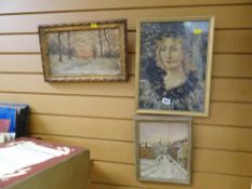 Two small early twentieth century framed oils together with a framed print