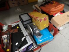 Two crates of various household items including handbags, shopping bags, storage etc