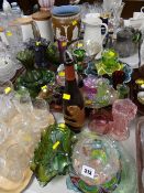 A parcel of various coloured glass including Carnival & Vaseline glass items
