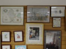 Framed limited edition SAXTON's map of Staffordshire together with framed watercolour by A YATES &
