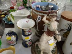 Dudson brown glazed classical Parian decorated vase, continental figurine etc