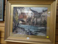 Early twentieth century framed watercolour of a water mill