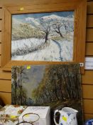 Framed oil on board by EDNA QUINN (Anglesey Art Group) entitled 'Byd Gwyn' together with another