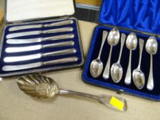 Cased hallmarked silver teaspoons together with cased silver handled butter knives & a hallmarked