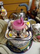 A collection of Gien of France decorated plates, Villeroy & Boch candle holder, Alessi electric