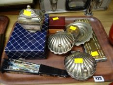 Small parcel of EPNS, brass cribbage board, Ronson cigarette lighter etc