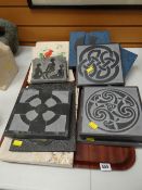 A collection of slate & other tiles carved by local Welsh artist GWENDOLINE DAVIES