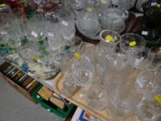 Two trays of various drinking glasses & other glass items