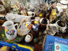 Tray of various mixed china ornaments including figurines, jugs etc