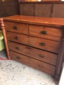 An Edwardian mahogany chest of drawers, two short above three long, with column supports & Art Nouv