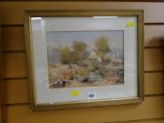 DAVID COX JNR watercolour, watermill, bridge and stream entitled 'near Conway'