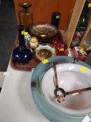 A selection of various glass items including Carnival glass, bowls, two items of studio glass,