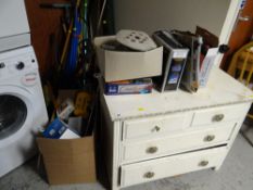 Small painted white chest of drawers containing various vintage woodwork & other tools together with