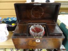 Antique rosewood tea caddy with mother-of-pearl insert