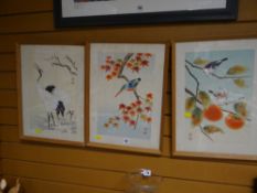 Three framed Japanese wood prints