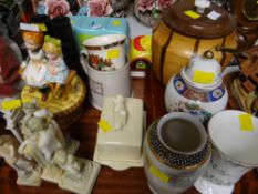 Wooden ice bucket, novelty money box, china ornaments etc