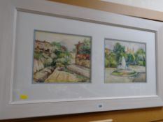 Two framed sets of two continental scene watercolours