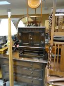 Parcel of furniture to include vintage oak mirrored dressing table, small oak chest & cake stand