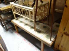A good retro light oak framed & retro tile top Long John coffee table together with a bamboo & glass