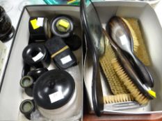 A parcel of vintage ebonized dressing table items