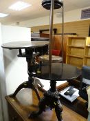 An antique oak tripod table together with another similar side table & smoker's companion