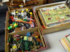 Collection of various plastic soldiers, military vehicles, Diecast vehicles, boxed puzzles & games