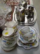 A vintage Grafton china part-teaset together with a quantity of stainless steel teaware