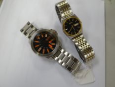 A gents Seiko stainless steel & yellow metal banded wristwatch together with a Hugo Boss metal strap