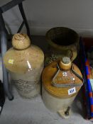 Two stoneware bottles & terracotta vase