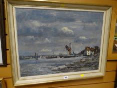 Oil on canvas - sailing boats on shoreline with figures, signed WALTON, dated '78