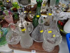 Various cut glass decanters, claret jug, rose bowl etc