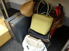 Vintage suitcase & other various handbags including Radley