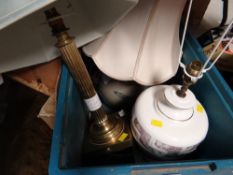 Three table lamps including brass Corinthian-style lamp E/T (already been tested Mark)