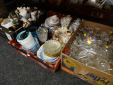 Three crates of various china & glass including drinking glasses, teaware, planters etc