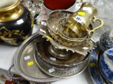 Twin-handled EPNS gallery tray together with a parcel of other metalware