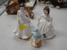 Royal Doulton figures 'Amanda' & 'Harmony' together with Royal Worcester candle snuffer 'Punch'
