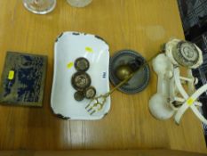 Vintage set of scales and weights, items of pewter ware and similar