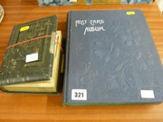 Small Victorian family photograph album and contents and a vintage postcard album containing 150
