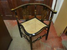 Cane seated corner chair