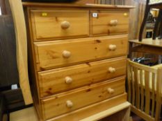 Modern pine chest of three long and two short drawers