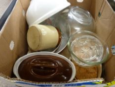 Box containing Pyrex glassware etc