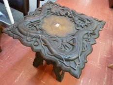 Carved dragon topped square occasional table