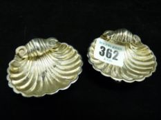 Pair of silver shell shaped salts