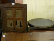 Benares brass folding table and an old Pye wireless