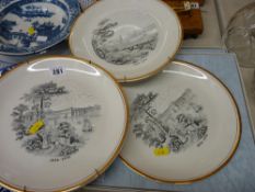 Four commemorative plates depicting the bridges on the Menai Straits