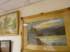 G TREVOR watercolour - sunset on the lake and another painting