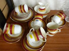 Victorian pottery part teaset with 'Greek Key' decoration (forty pieces)