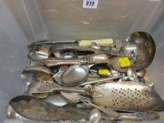 Crate of loose EP and other table cutlery