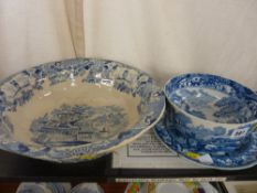Rogers blue and white decorated plate, Spode Italian fruit bowl and a blue and white decorated