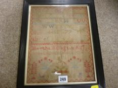 Old framed child's sampler 'Martha Millington, Aged 12, 1843'